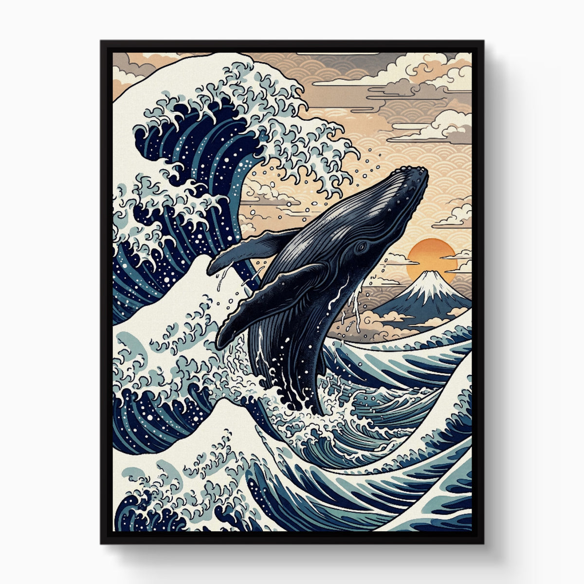 Whale Breaching Fuji Peak — whale breaching fuji peak white studio framed black