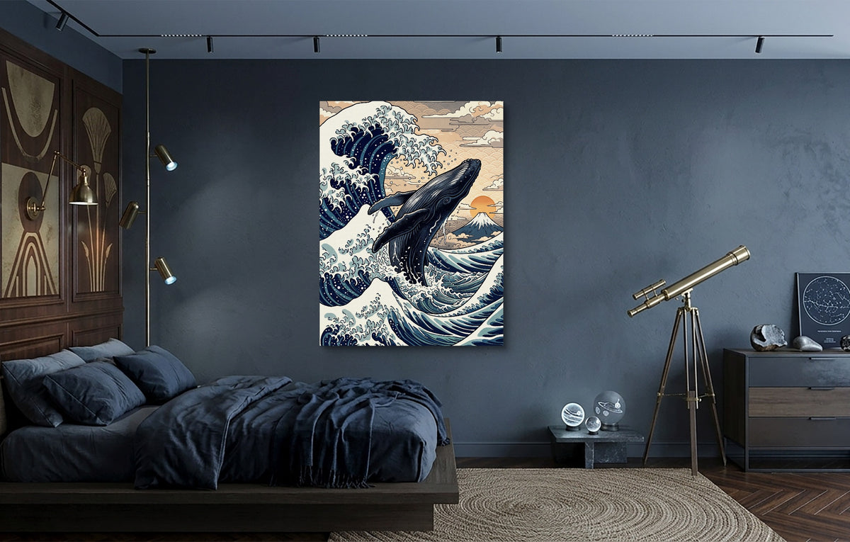 Whale Breaching Fuji Peak — whale breaching fuji peak blue bedroom 1port flush print