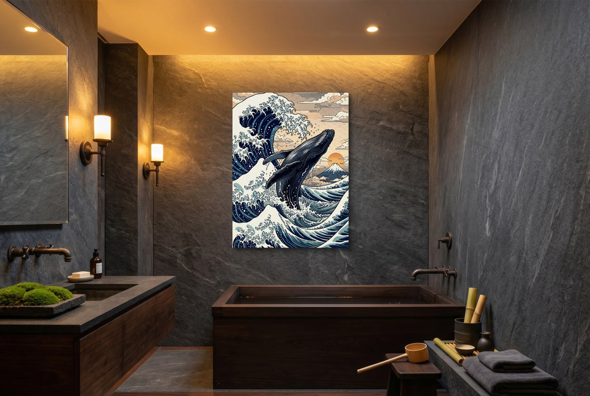 Whale Breaching Fuji Peak — whale breaching fuji peak luxury bathroom interior 1port flush print
