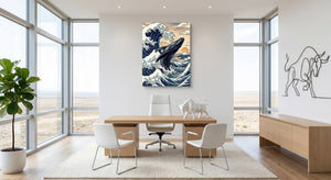 Whale Breaching Fuji Peak — whale breaching fuji peak office space with furniture 1port flush print