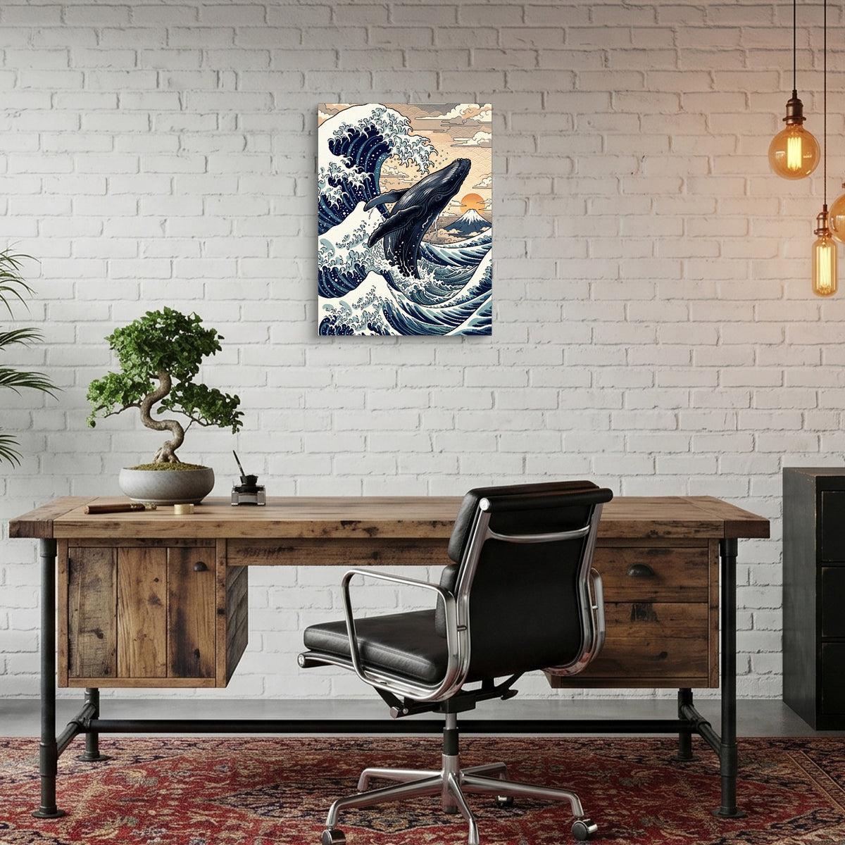 Whale Breaching Fuji Peak — whale breaching fuji peak sq bonsai office 1port flush print