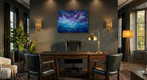 Whale Cosmic Ocean — whale cosmic ocean office interior with desk 1land flush print