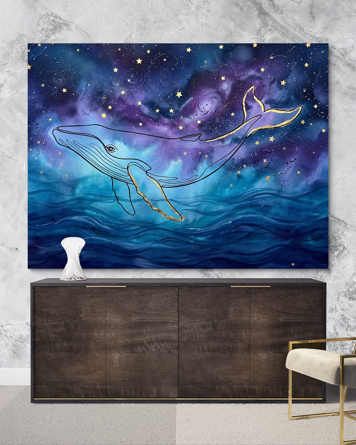 Whale Cosmic Ocean — whale cosmic ocean psd marble lux console 1land flush print