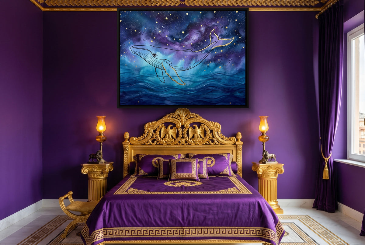 Whale Cosmic Ocean — whale cosmic ocean purple bedroom with bed 1land framed black