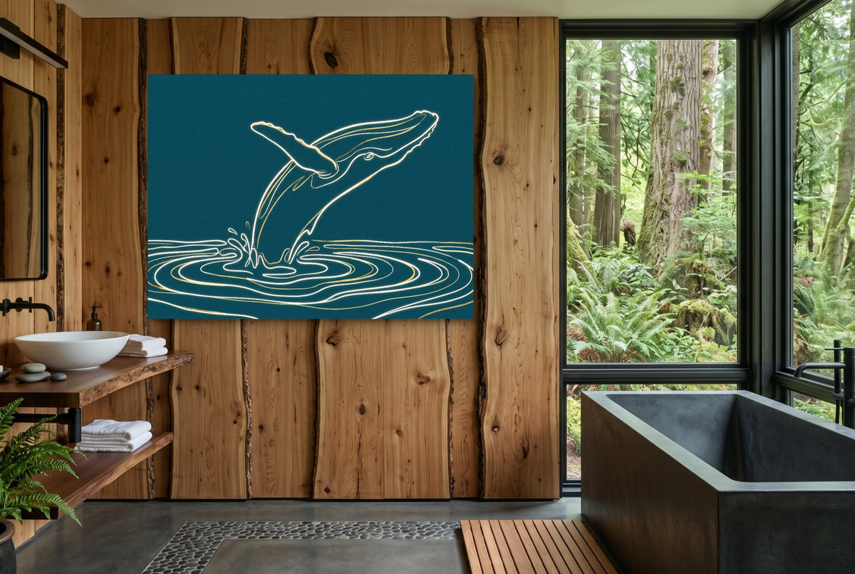 Whale Golden Breach — whale golden breach wooden bathroom with window 1land flush print