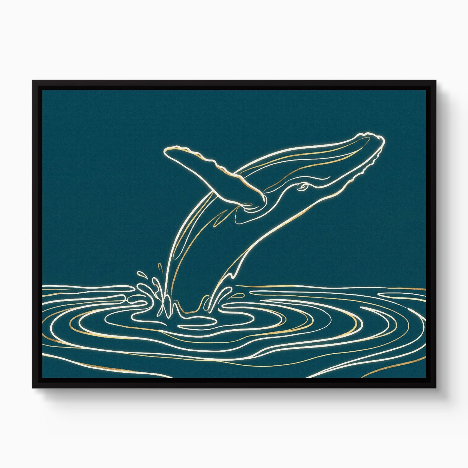 Whale Golden Breach — whale golden breach white studio framed black