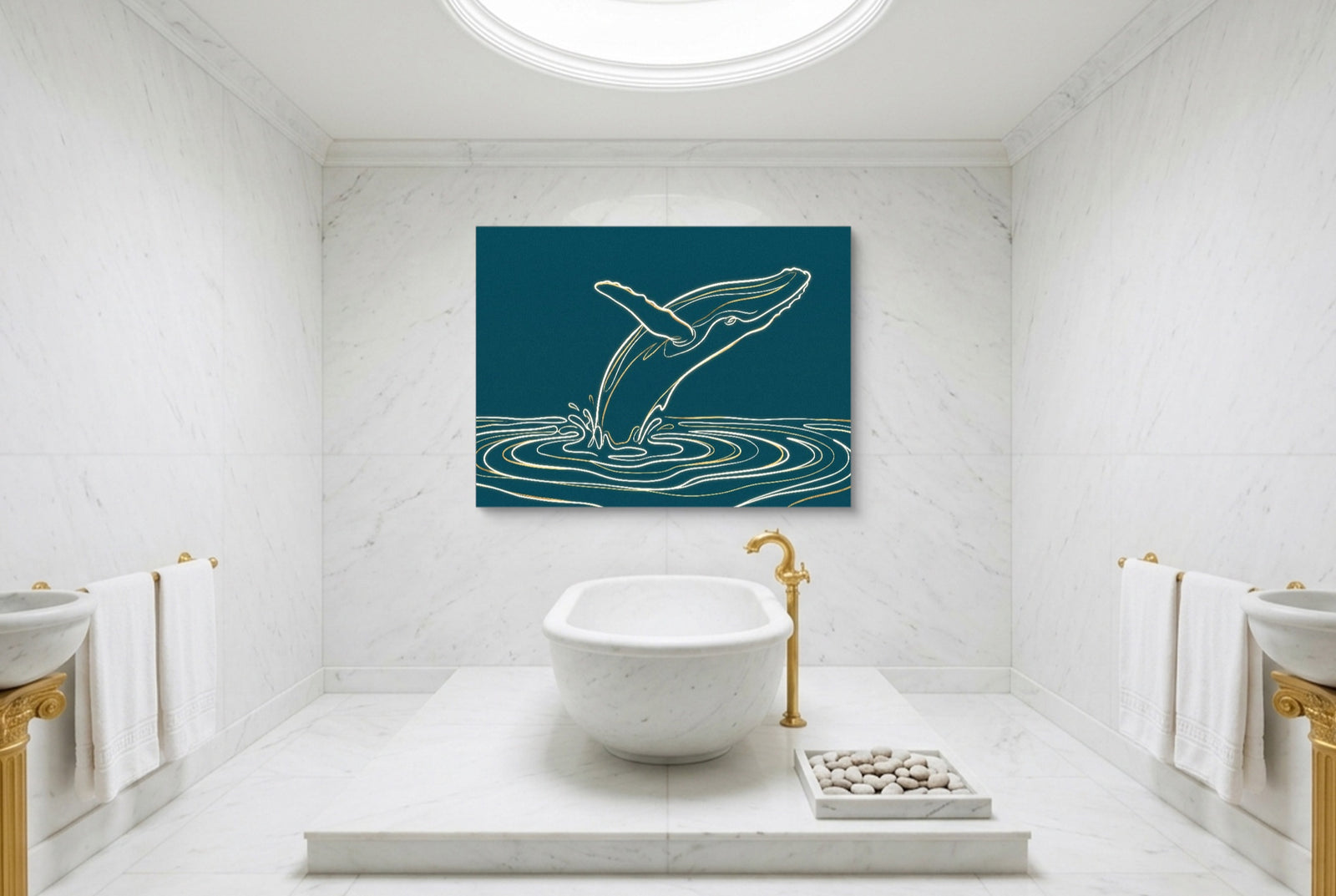 Whale Golden Breach — whale golden breach white studio framed black