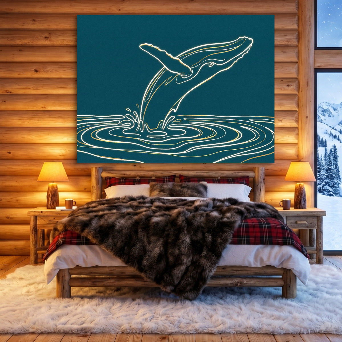 Whale Golden Breach — whale golden breach sq cozy cabin 1land flush print