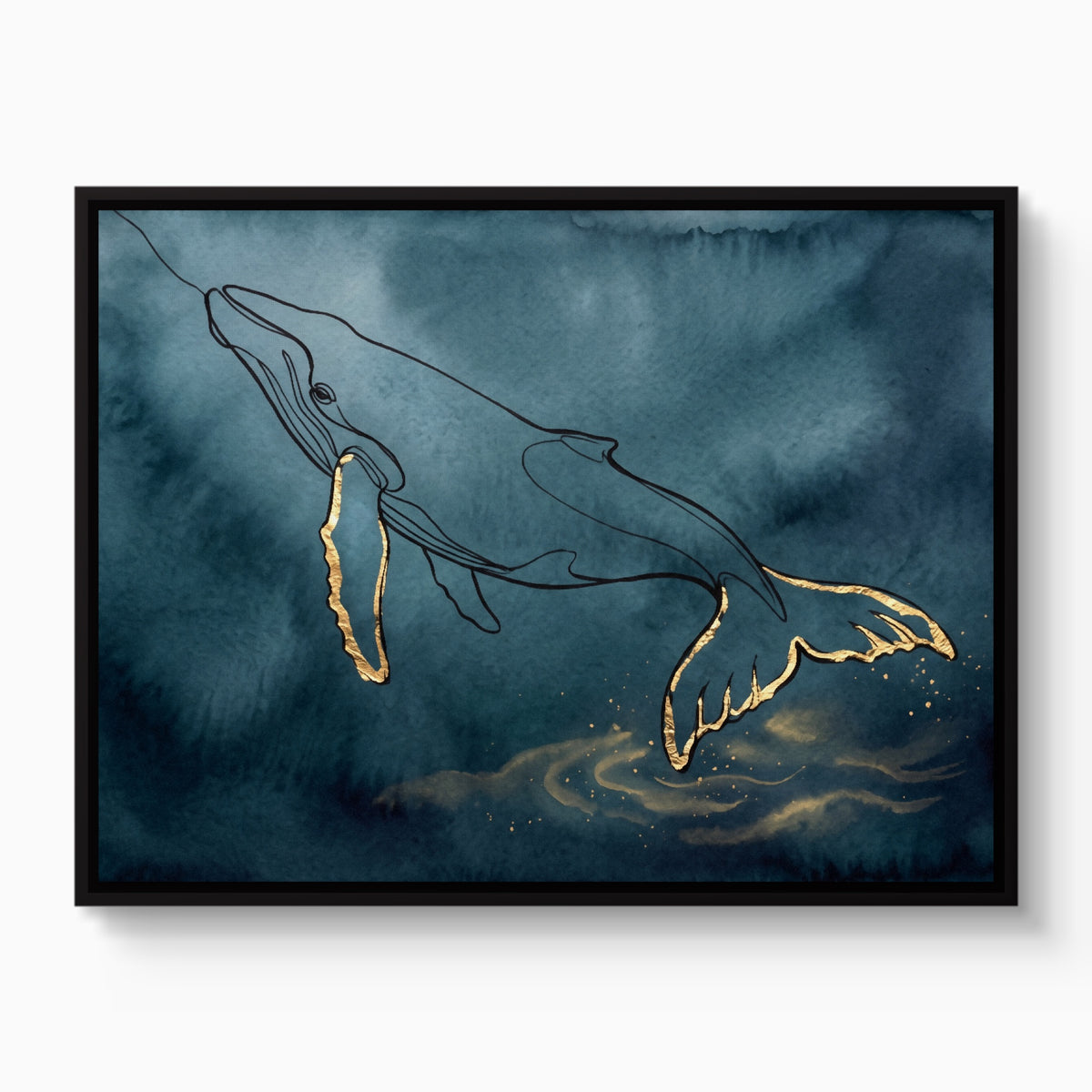 Whale Golden Depths — whale golden depths white studio framed black