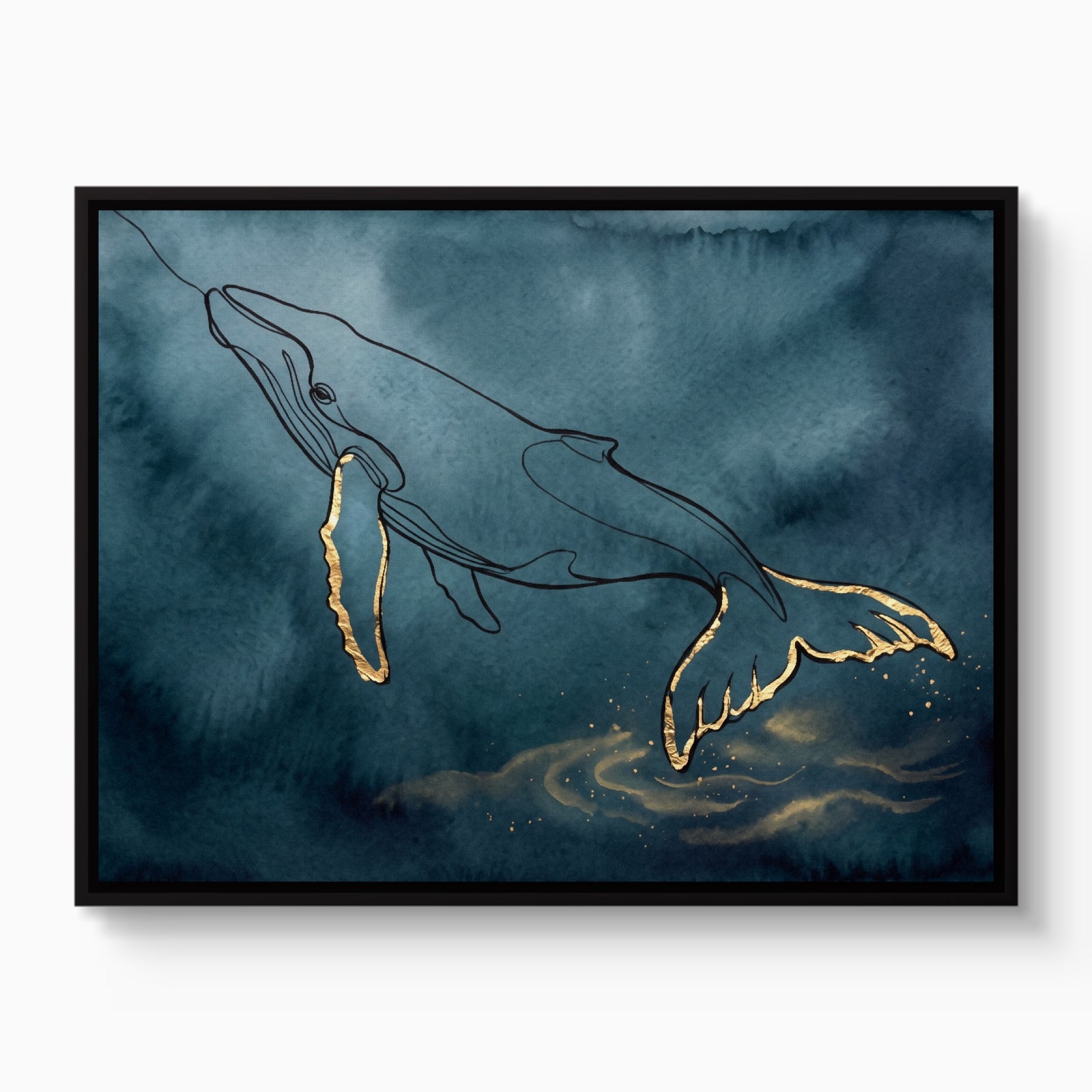 Whale Golden Depths — whale golden depths white studio framed black