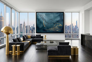 Whale Golden Depths — whale golden depths modern living room interior 4 1land framed black