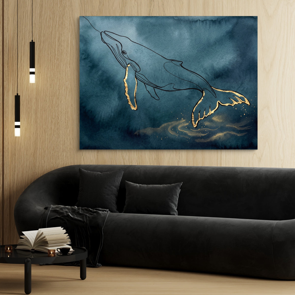 Whale Golden Depths — whale golden depths sq 70s vibes 1land flush print
