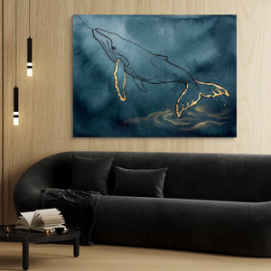 Whale Golden Depths — whale golden depths sq 70s vibes 1land flush print