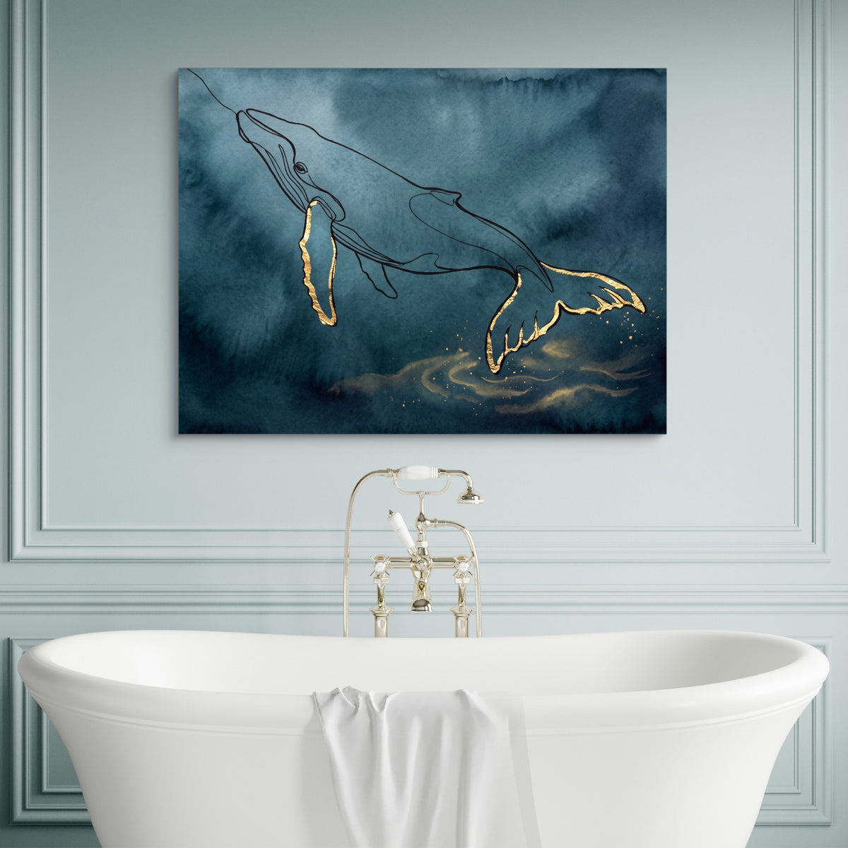 Whale Golden Depths — whale golden depths sq luxury bathroom wall 1land flush print