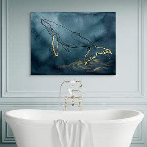 Whale Golden Depths — whale golden depths sq luxury bathroom wall 1land flush print