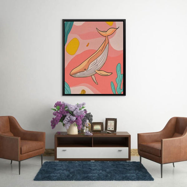 Whale in Pink Sea in a room
