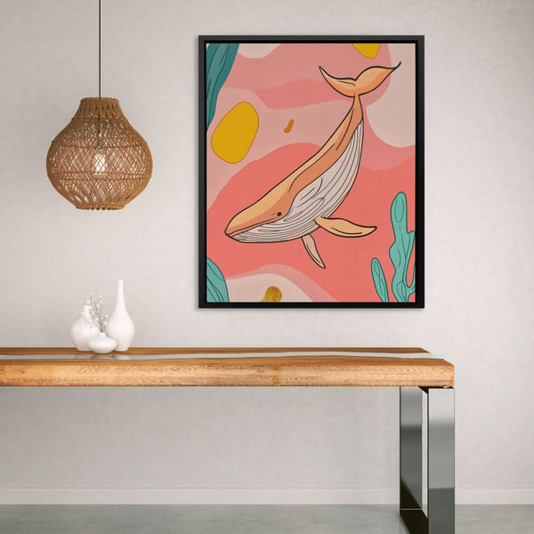 Whale in Pink Sea in a room