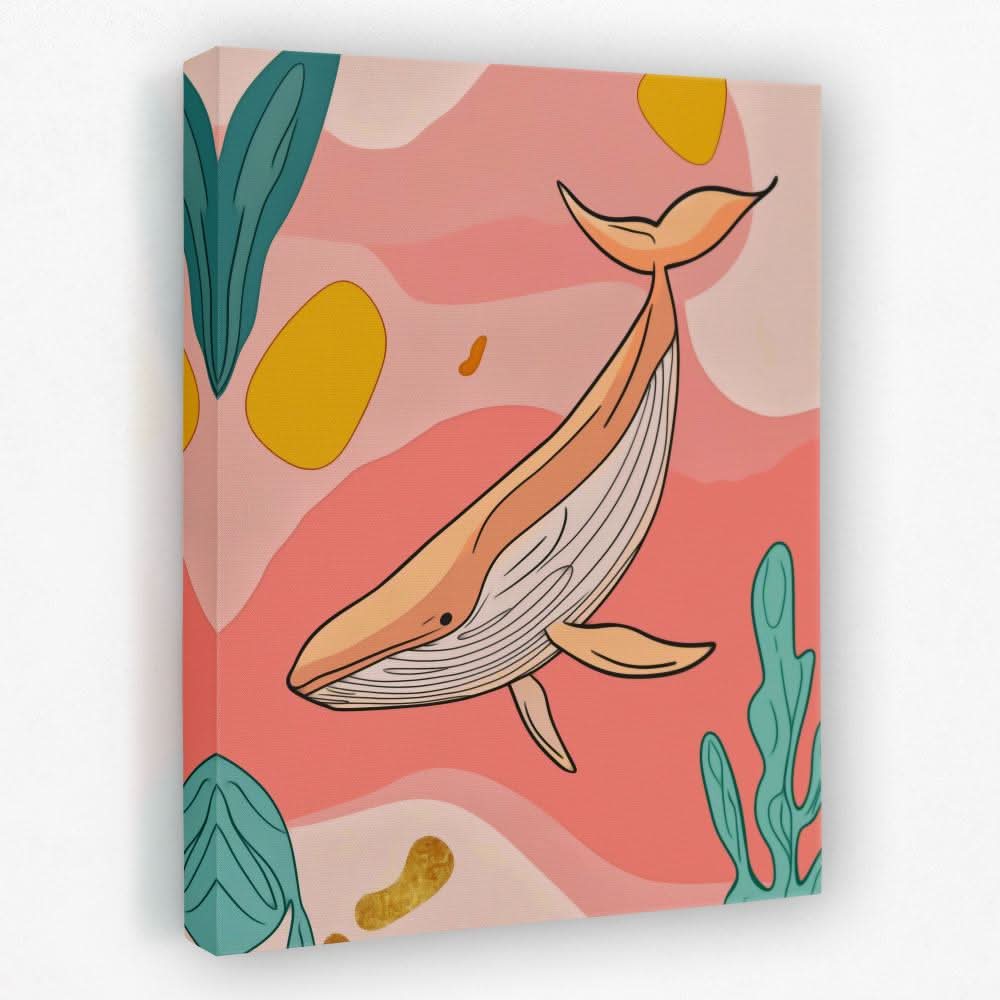 Whale in Pink Sea - Coastal Canvas Wall Art