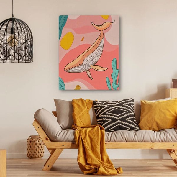 Whale in Pink Sea in a room