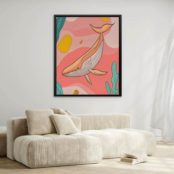 Whale in Pink Sea in a room