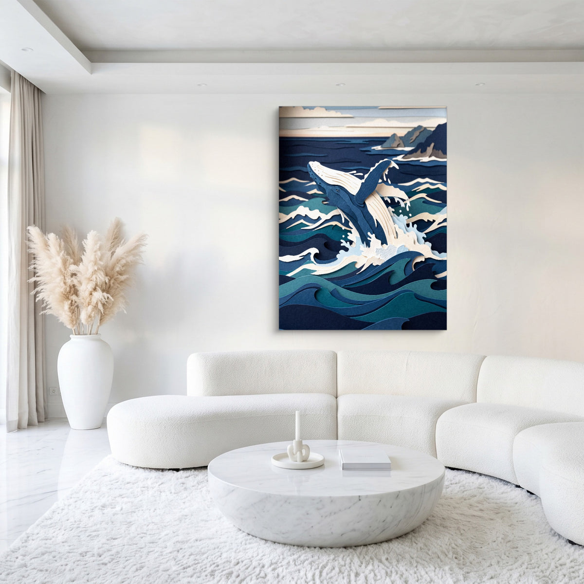 Whale Papercut — whale papercut sq white luxury 1port flush print