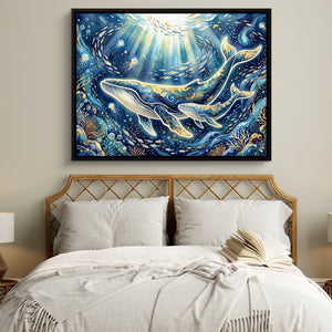 Whales Golden Glow — whales golden glow sq white bedroom 1land framed black