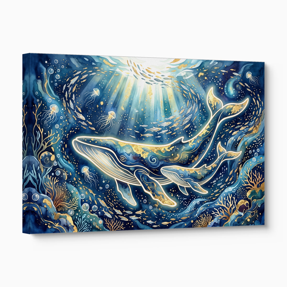 Whales Golden Glow — whales golden glow angled flush print