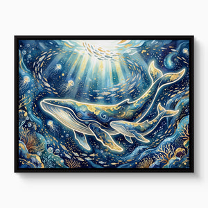 Whales Golden Glow — whales golden glow white studio framed black