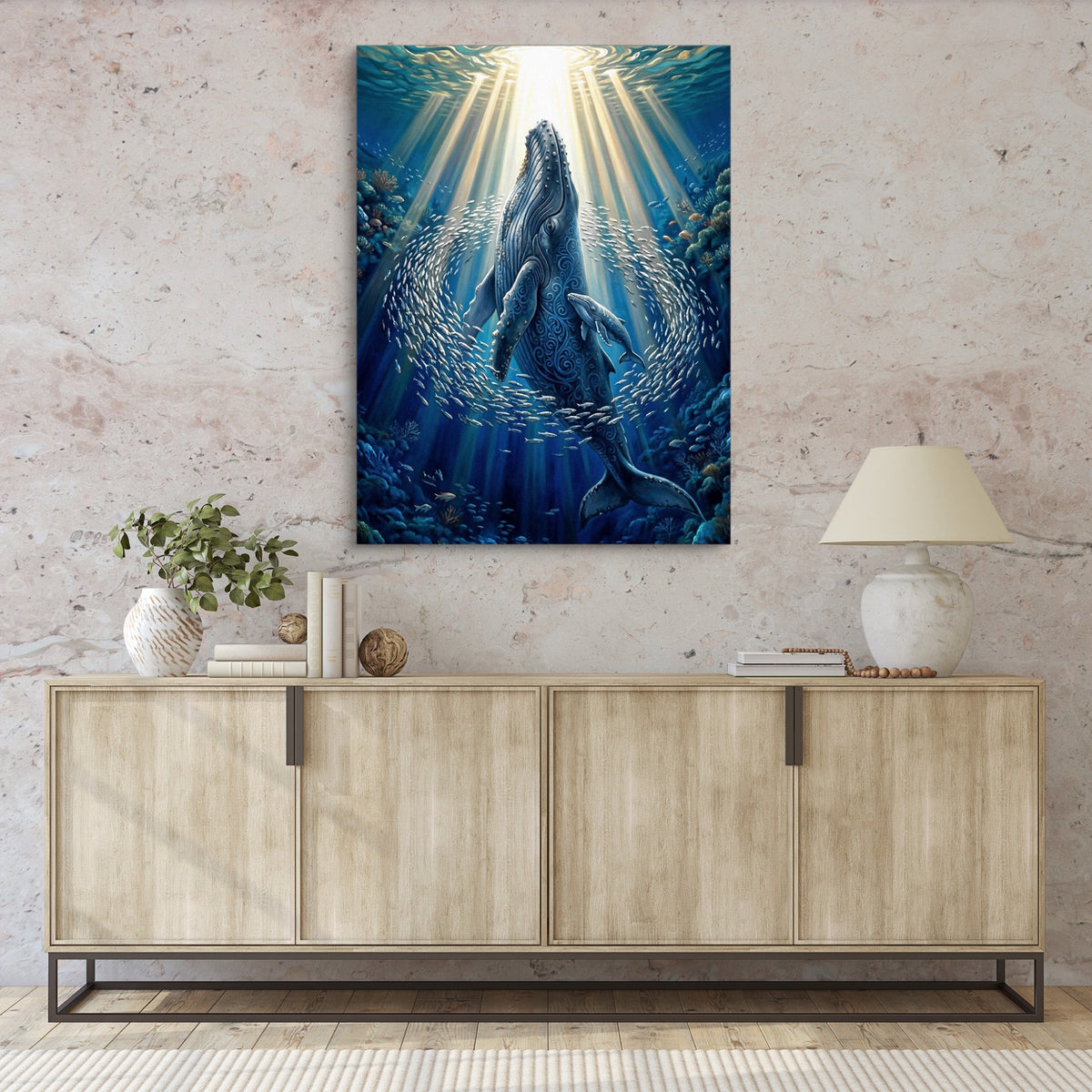 Whales Sunlit Depths — whales sunlit depths sq hallway granite wall 1port flush print