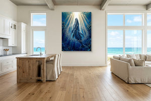 Whales Sunlit Depths — whales sunlit depths living room with ocean view 2 1port flush print