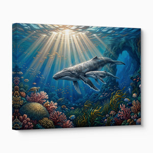 Whales Sunlit Reef — whales sunlit reef angled flush print