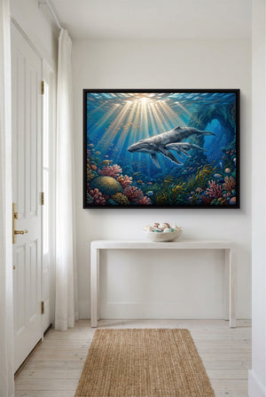 Whales Sunlit Reef — whales sunlit reef p small room with table 1land framed black