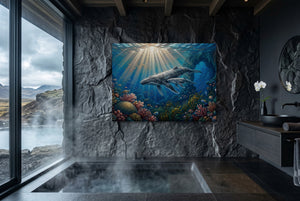 Whales Sunlit Reef — whales sunlit reef small bathroom with window 1land flush print