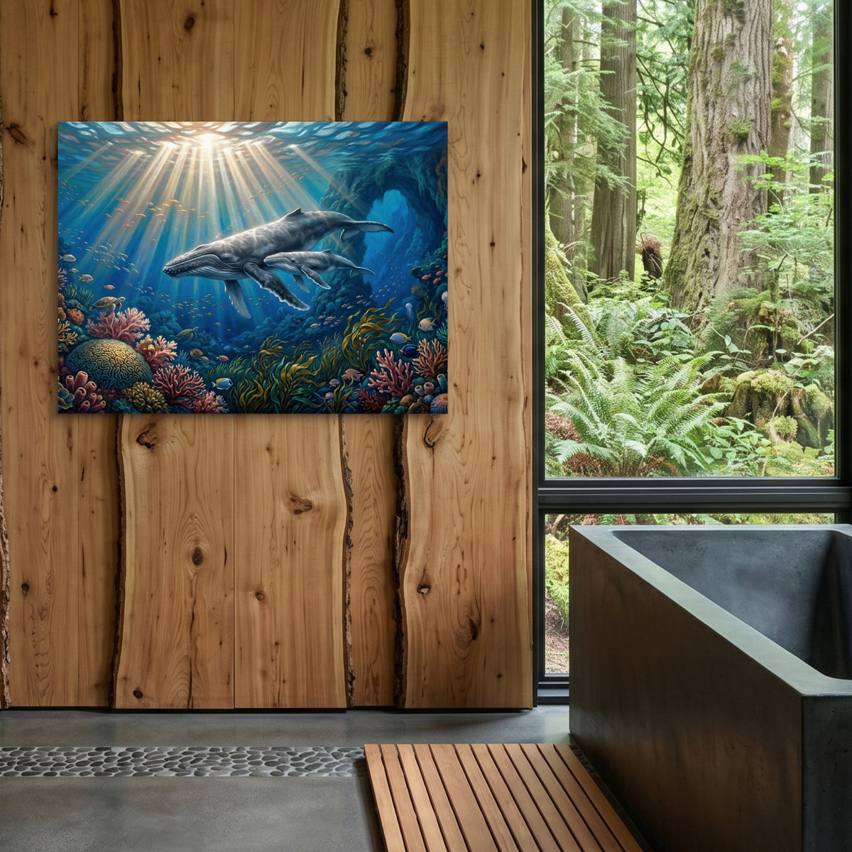 Whales Sunlit Reef — whales sunlit reef sq outdoor bathroom log 1land flush print