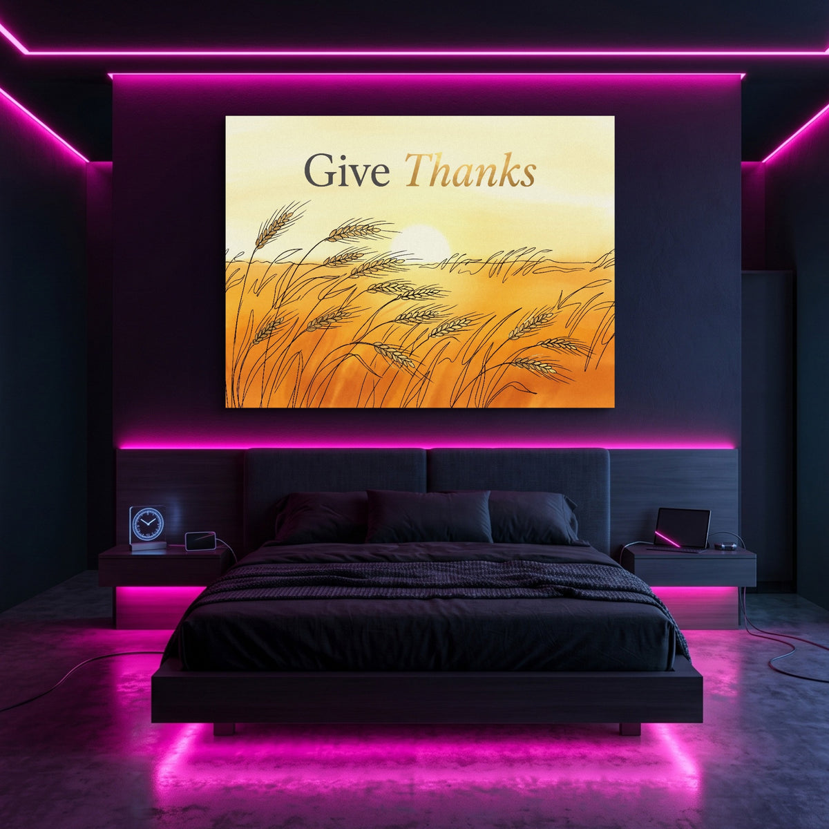 Wheat Golden Sunset — wheat golden sunset sq pink neon room 1land flush print