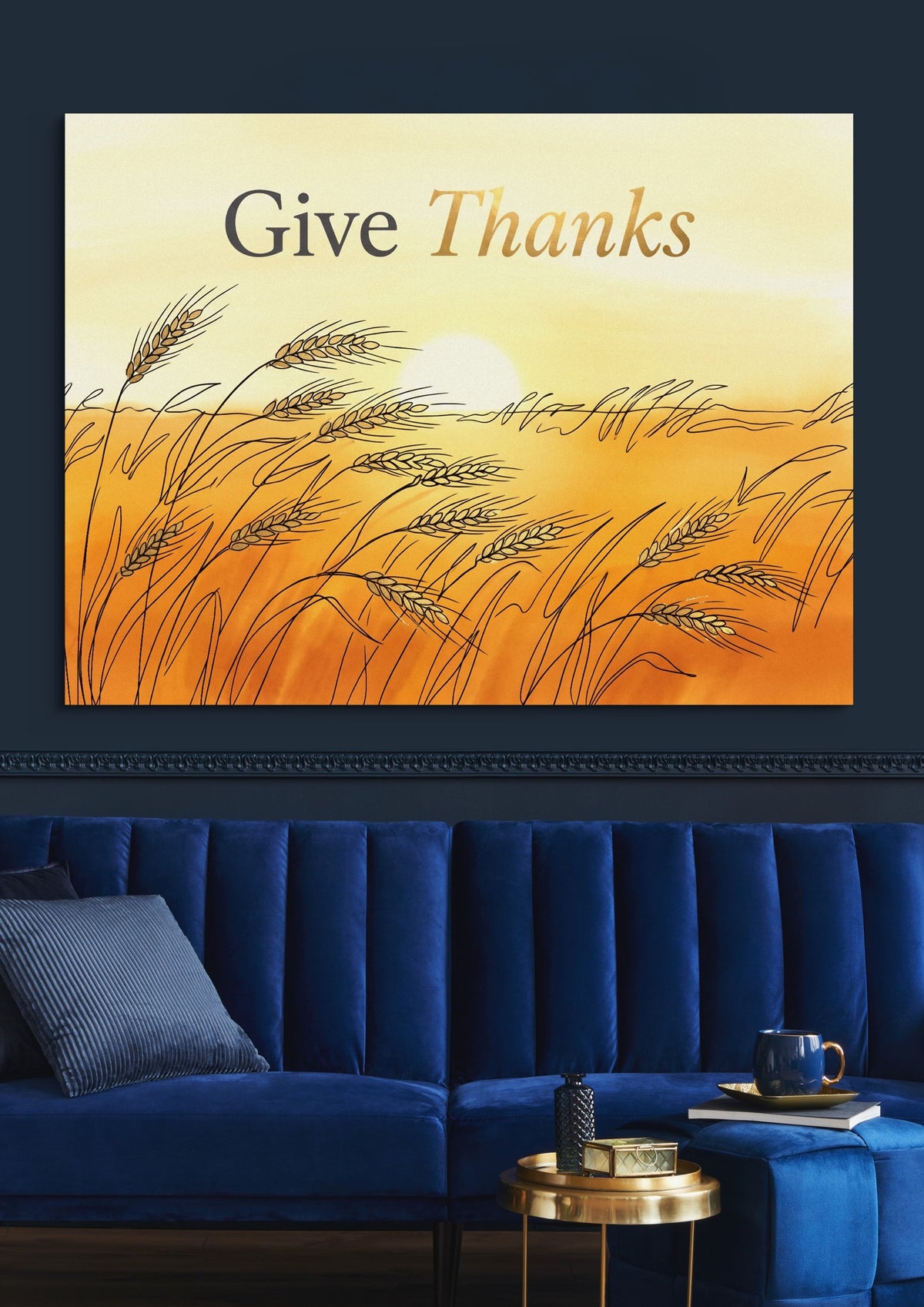 Wheat Golden Sunset — wheat golden sunset sq blue luxury room 1land flush print