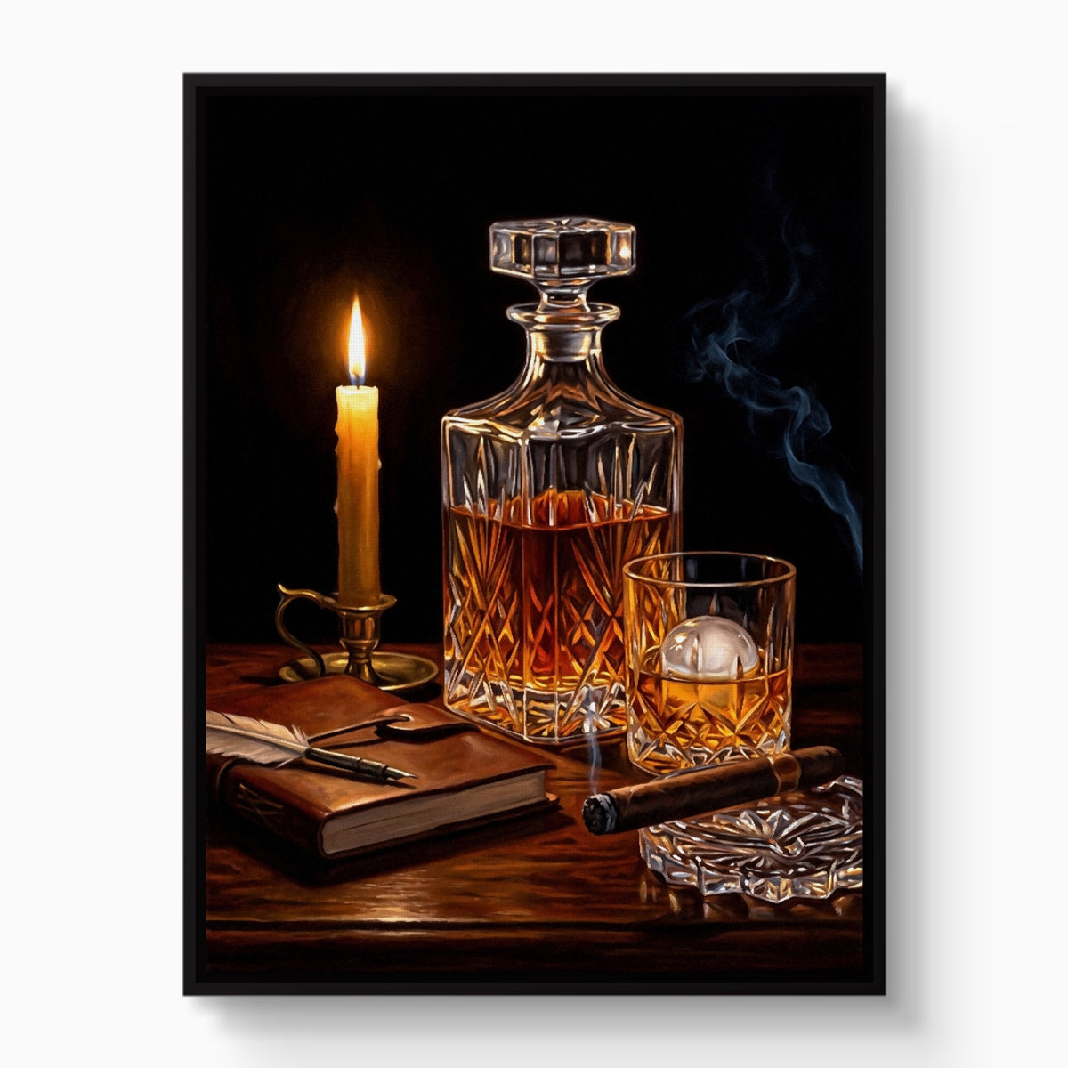 Whiskey, Evening Smoke — whiskey, evening smoke white studio framed black