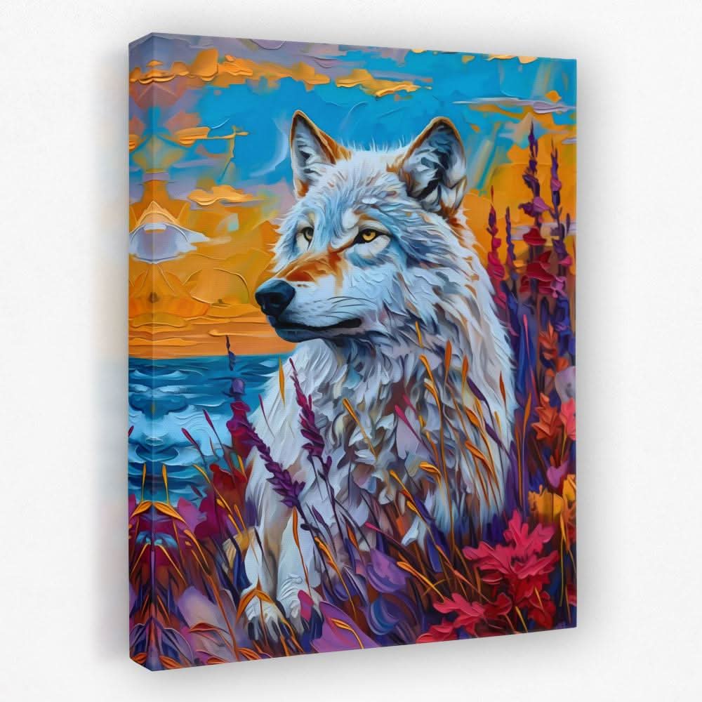 White Wolf Gazing - Animals Canvas Wall Art