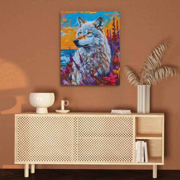 White Wolf Gazing in a room