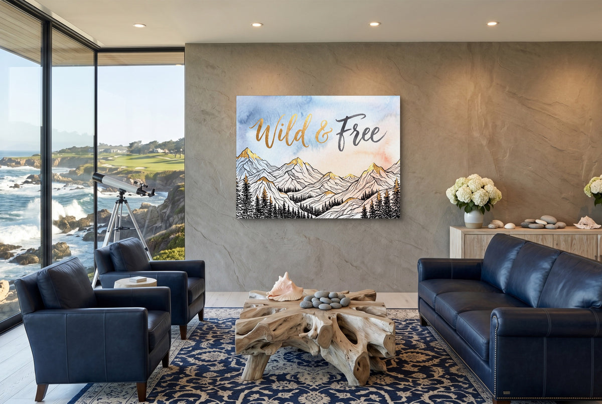 Wild And Free — wild and free living room with ocean view 1land flush print