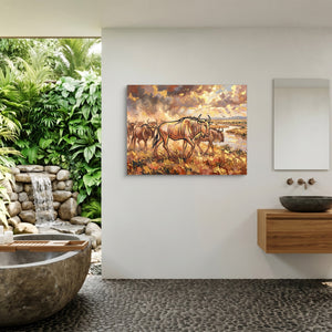 Wildebeest Golden Herd — wildebeest golden herd sq outdoor bathroom 1land flush print