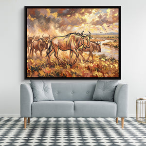 Wildebeest Golden Herd — wildebeest golden herd sq checkered floor 1land framed black