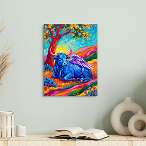 Winged Blue Cow — winged blue cow sq book table 1port flush print