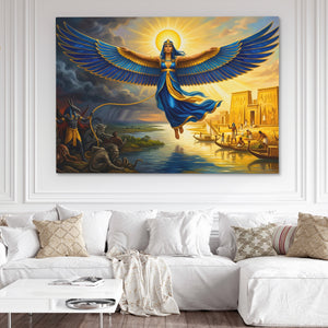 Winged Deity Egyptian Sky — Winged Deity Egyptian Sky White Couch and Wall 207