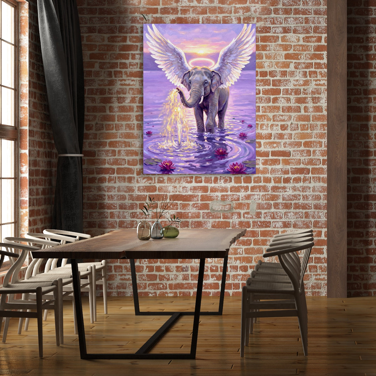 Winged Elephant Ascent — winged elephant ascent sq brick office building 1port flush print