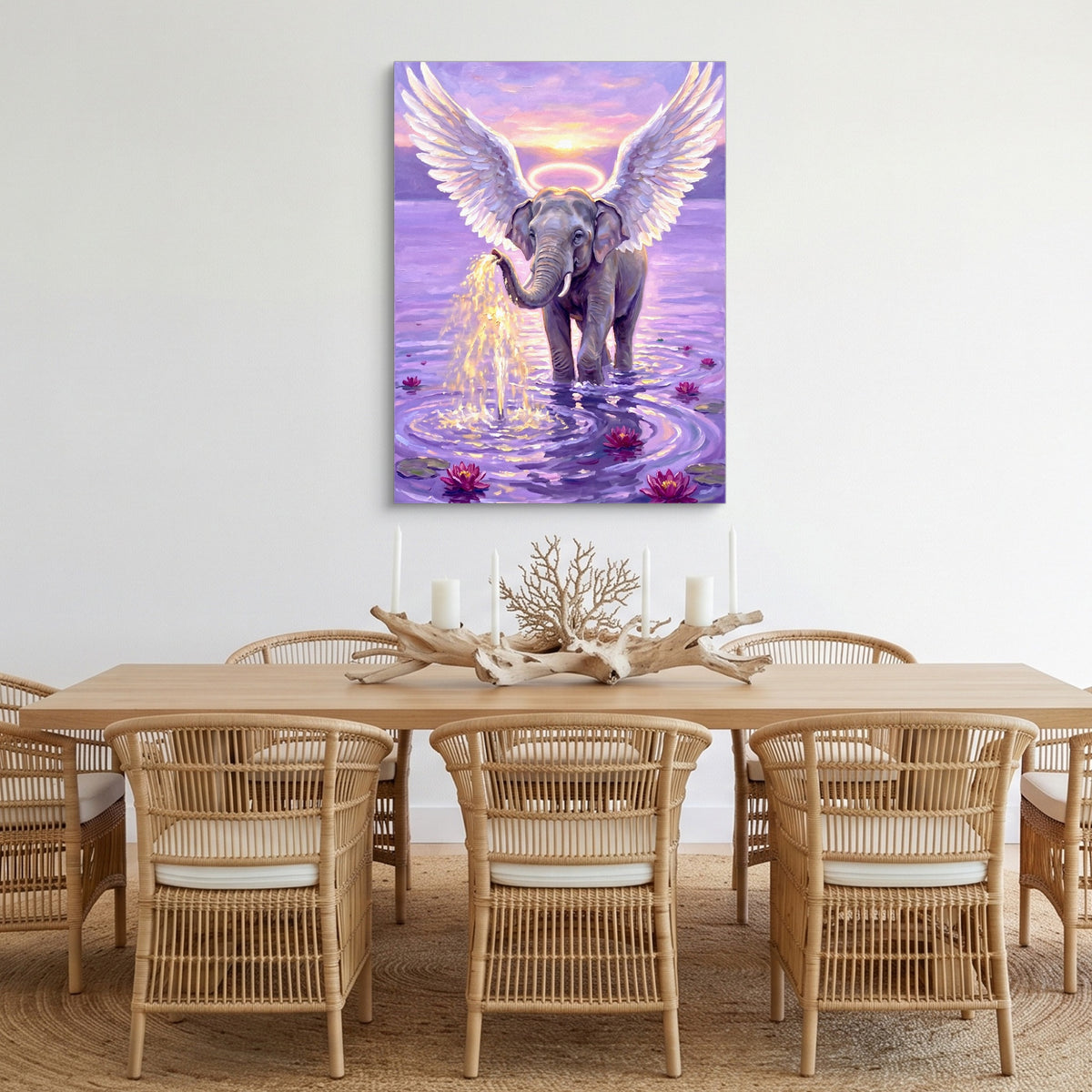 Winged Elephant Ascent — winged elephant ascent sq cozy dining room 1port flush print