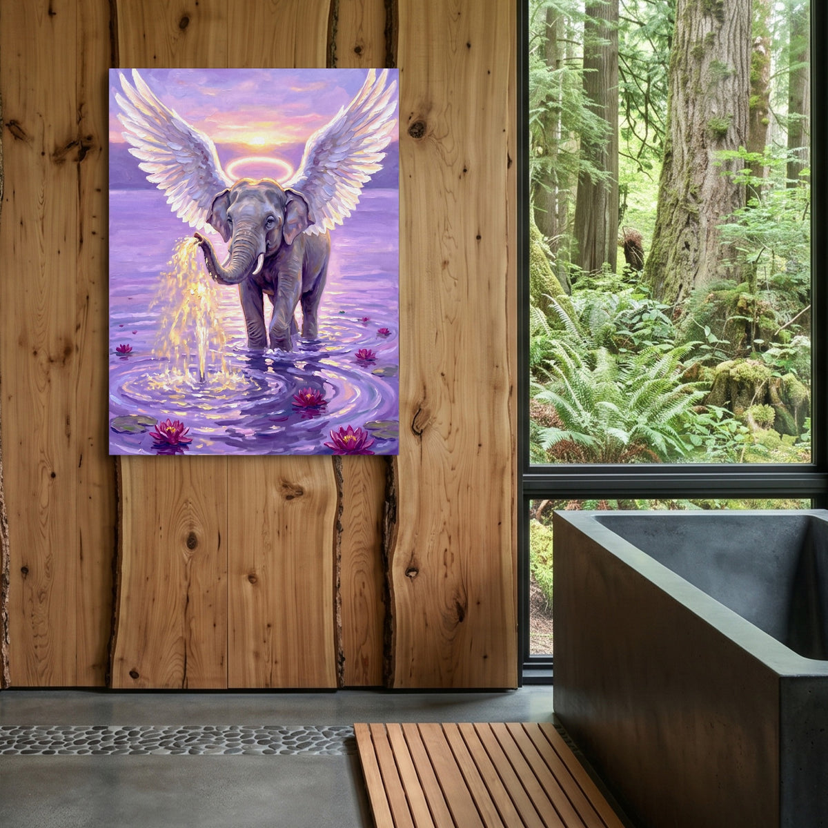 Winged Elephant Ascent — winged elephant ascent sq outdoor bathroom log 1port flush print