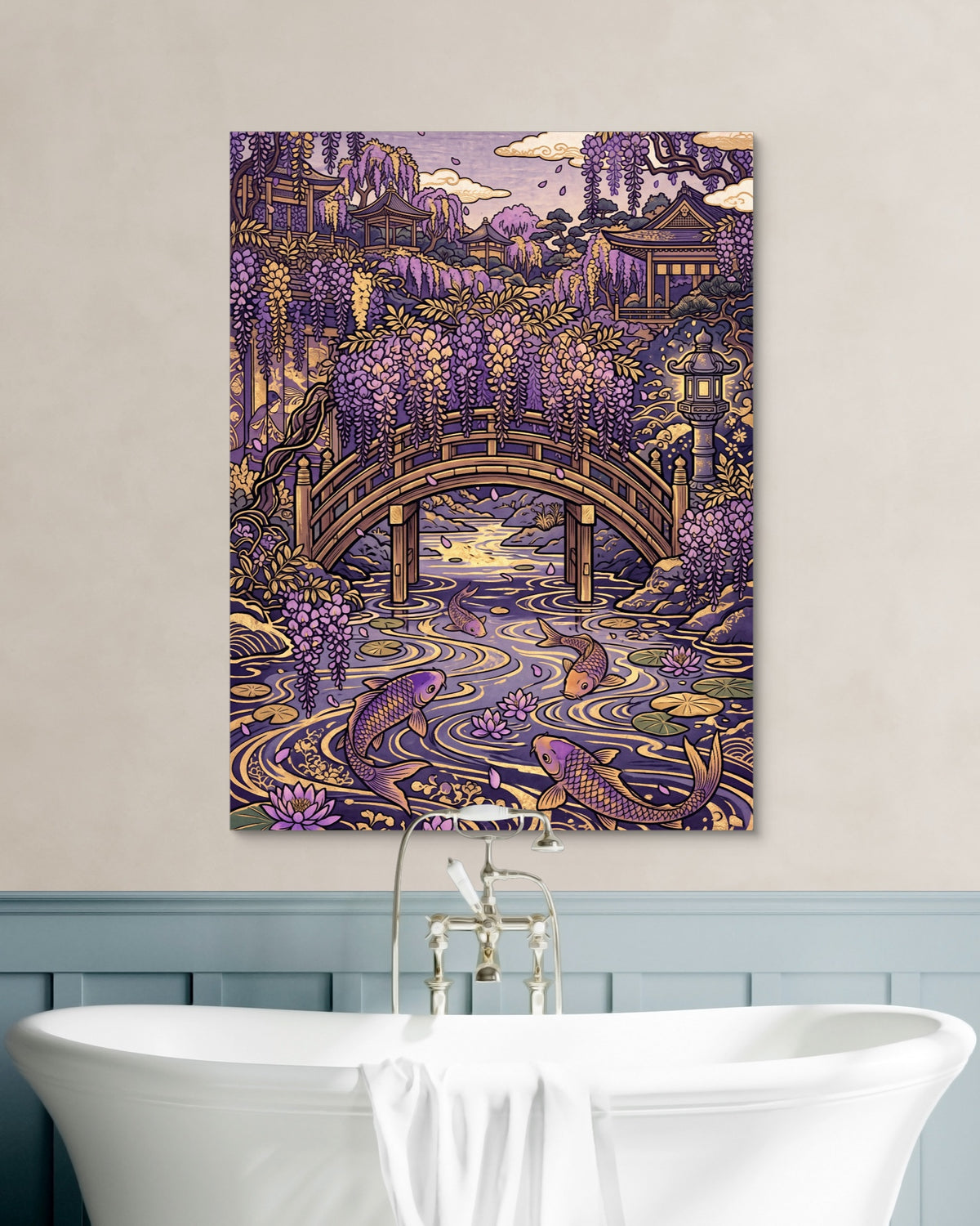 Wisteria Garden Bridge — wisteria garden bridge psd white wall green bath 1port flush print
