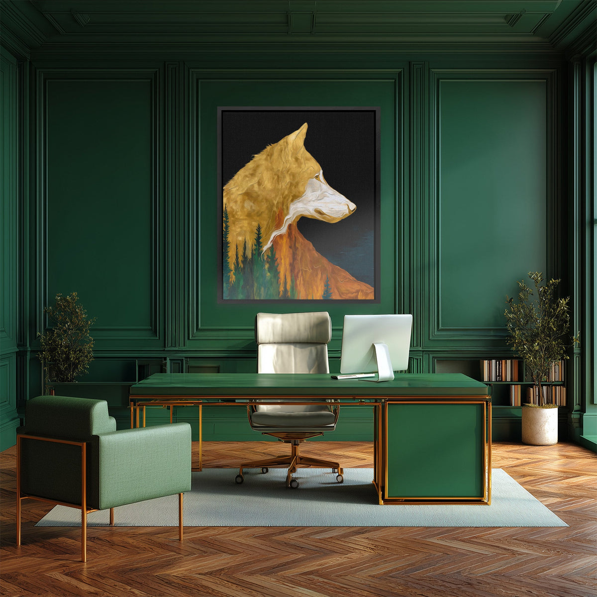 Wolf Amber Contemplation - Luxury Wall Art
