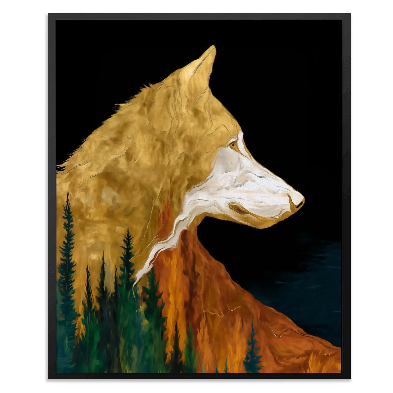 Wolf Amber Contemplation - Luxury Wall Art